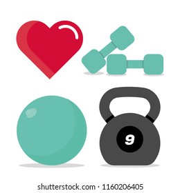 Vector flat icons set of fitness tools.