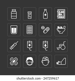 Vector flat icons set of medical & health care outline concept.