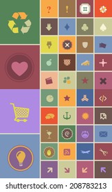 Vector Flat Icons Set on Vintage Colors Frame