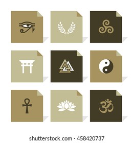 Vector Flat Icons Set - Spiritual Symbols (with Hindu Om Symbol)

