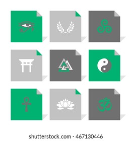 Vector Flat Icons Set - Spiritual Symbols (with Hindu Om Symbol)