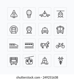 Vector flat icons set transportation outline concept.