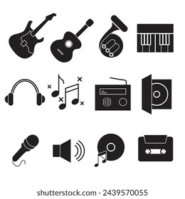 vector flat icons of sheet music and musical instruments