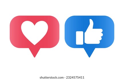 Vector flat icons for social networks. Like and thumbs up icon. Bubble chat social media mobile app, like photo, thumbs up.