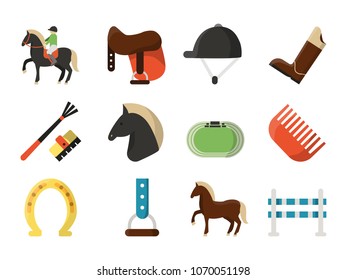 Vector flat icons. Symbols of equestrian sport