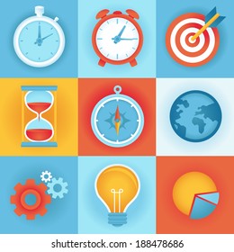 Vector flat icons - time management and technology development