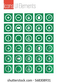 
Vector flat icons for web and mobile. Universal web and mobile symbols. 
Flat style design in icons set. Green icons isolated on white background.