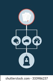 Vector flat icons. White objects with red details on a blue background. Business set. Illustrations