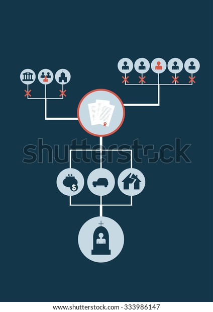 Vector flat icons. White\
objects with red details on a blue background. Business set.\
Illustrations