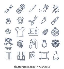 Vector flat icons of women handmade hobby activities. 