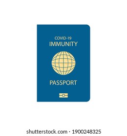 Vector flat illustration 2021 Travel Health Immune Passport. New normal after COVID-19 pandemic. Immunity Passport blue
Design with gold yellow letters and biometric icon or sign. Isolated on white. 