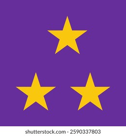 Vector flat illustration with 3 yellow stars as a symbol of success, achievement or award. Bright purple background - space element. Minimalistic concept