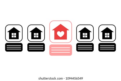 Vector flat illustration about house hunting. Search a new house app. Modern background with grid of house icons.