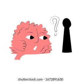 Vector flat illustration with abstract brain peeking through keyhole. Concept of curiosity, learning new things, shame, observation, surveillance. It can be used in web design, banners, etc.