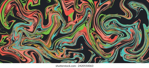 Vector flat illustration. Abstract horizontal background with colorful waves. Fashionable retro style in bright colors. Ideal for textile design, screensavers, covers, cards, invitations and posters.