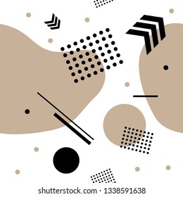 Vector flat illustration - abstract seamless patterns with different shapes. Picture on white background for print, textile and wrapping paper