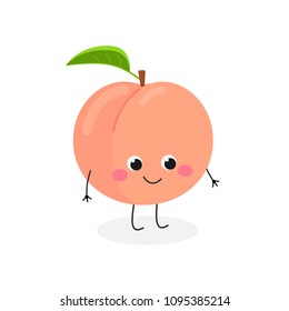 Vector flat illustration of adorable cartoon peach isolated on white background 