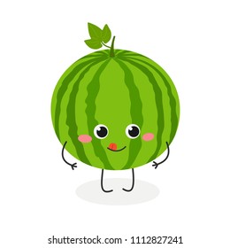 Vector flat illustration of adorable cartoon watermelon isolated on white background 