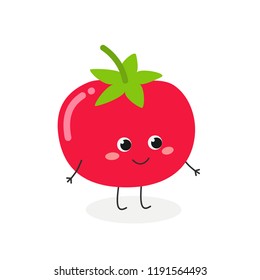 Vector flat illustration of adorable cartoon tomato isolated on white background 