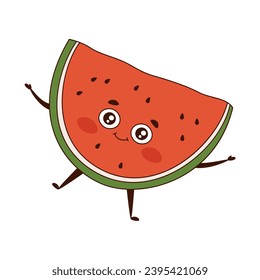 Vector flat illustration of adorable cartoon watermelon isolated on white background
