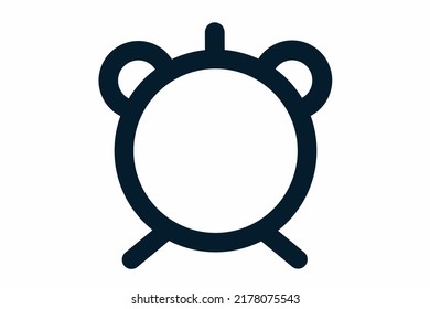 Vector flat illustration of alarm line icon isolated on white background. Clock icon for hour, watch, timer, reminder, sound, timer, alarm sign.