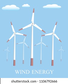 Vector flat illustration. Alternative sources of energy. Green energy. Windmills. Vector illustration