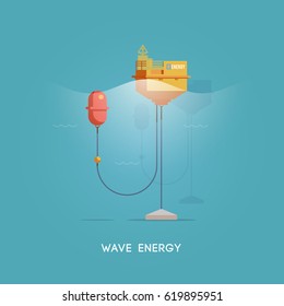 Vector flat illustration. Alternative sources of energy. Green energy. Wave electricity generator.
