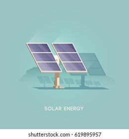 Vector flat illustration. Alternative sources of energy. Green energy. Solar panel.
