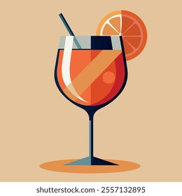 Vector flat illustration of Aperol Spritz cocktail glass