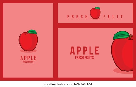 vector flat illustration apple fruit with shadow effect. flat style design. set landscape & portrait. solid background.icon Design element, for flyer, brochure, card, poster, menu.