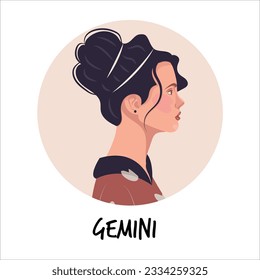 Vector flat illustration of astrology or zodiac sign as beautiful girl isolated on white. Tells of the future, horoscopes, alchemy, spirituality, occultism, and women's fashion.