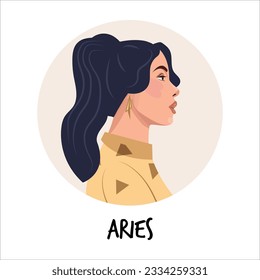 Vector flat illustration of astrology or zodiac sign as beautiful girl isolated on white. Tells of the future, horoscopes, alchemy, spirituality, occultism, and women's fashion.