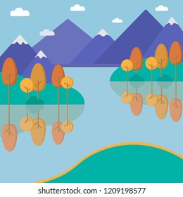 Vector flat illustration with autumn landscape. Nature illustration.