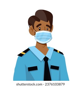 Vector flat illustration of avatar of policeman, customs officer, security control man on a white isolated background.