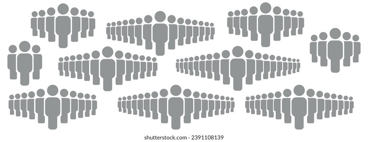 Vector flat illustration. Avatar, user profile, gender neutral silhouette. Set of gray icons of groups of people. Suitable for social media profiles, icons, screensavers and as a template.