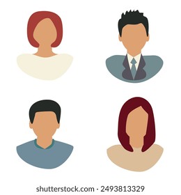 Vector flat illustration. Avatar, user profile, person icon, profile picture. Four persons. Suitable for social media profiles, icons, screensavers and as a template.