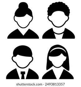 Vector flat illustration. Avatar, user profile, person icon, profile picture. Four persons. Suitable for social media profiles, icons, screensavers and as a template.