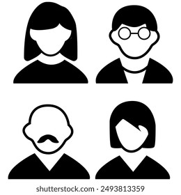 Vector flat illustration. Avatar, user profile, person icon, profile picture. Four persons. Suitable for social media profiles, icons, screensavers and as a template.