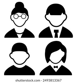 Vector flat illustration. Avatar, user profile, person icon, profile picture. Four persons. Suitable for social media profiles, icons, screensavers and as a template.