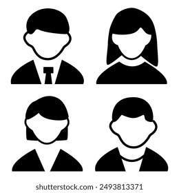 Vector flat illustration. Avatar, user profile, person icon, profile picture. Four persons. Suitable for social media profiles, icons, screensavers and as a template.
