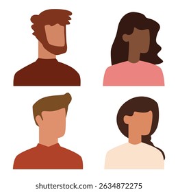 Ilustração plana vetorial. Avatar, perfil do usuário, ícone de rosto, silhueta de gênero neutro, imagem de perfil. Adequado para perfis de mídias sociais, ícones, telas de abertura e como um modelo.