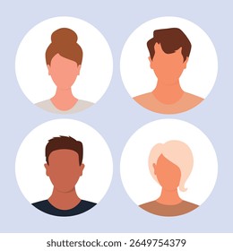 Ilustração plana vetorial. Avatar, perfil do usuário, ícone de rosto, imagem do perfil. Adequado para perfis de mídias sociais, ícones, telas de abertura e como um modelo.