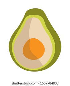 Vector flat illustration of avocado. Green tasty vegetable cutaway on a white background. Design for print, poster, flyer, brochures.