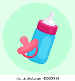 Vector flat illustration of baby bottle and pacifier for your creativity