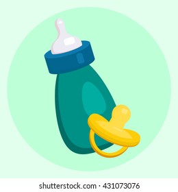 Vector flat illustration of baby bottle and pacifier for your creativity