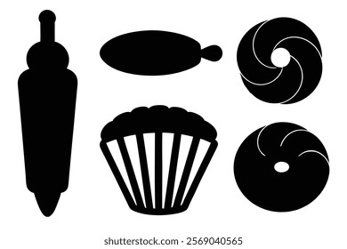 Vector Flat Illustration of Bakery Items Icon Set.