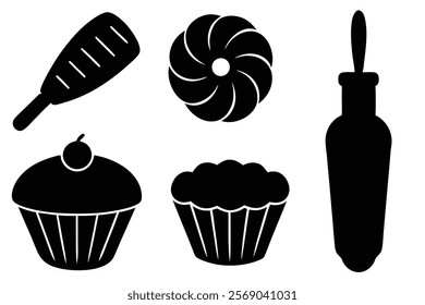 Vector Flat Illustration of Bakery Items Icon Set.