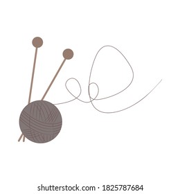 Vector flat illustration. Ball of yarn, wool with knitting needle isolated on white. 