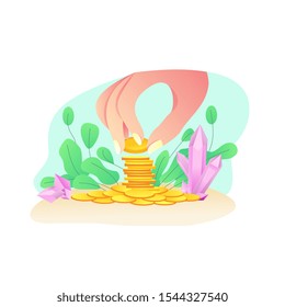 Vector flat illustration, bank building on a white background, bank financing, money exchange, financial services, ATM, giving out money