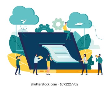 vector flat illustration, banking, electronic mobile payment, notice of payment, a large laptop with a check coming out of the screen vector